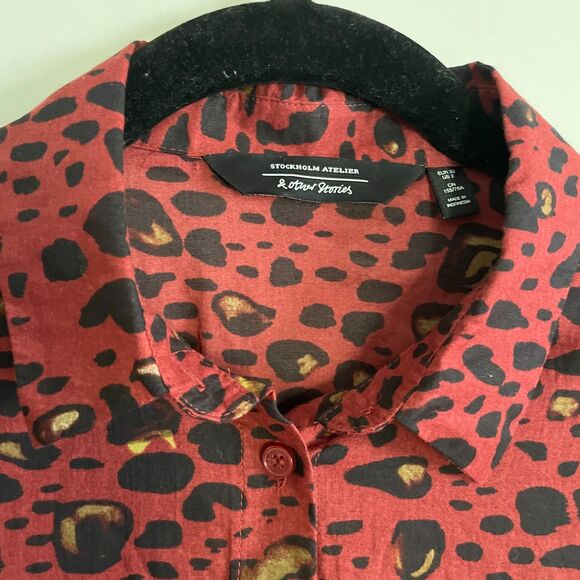 & Other Stories Leopard Blouse Stockholm Atelier Short Sleeve Red Leopard - S/M - Picture 7 of 8